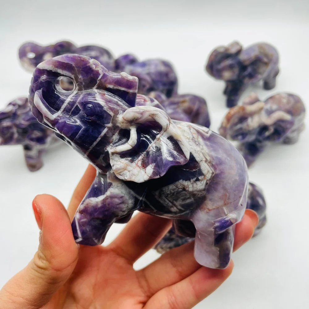 8 Pieces Beautiful Large Chevron Amethyst Elephant Carving - Image 6