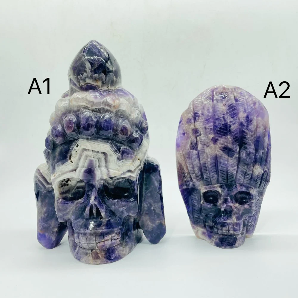 2Pieces Chevron Amethyst Indian Skull Carving - Image 2