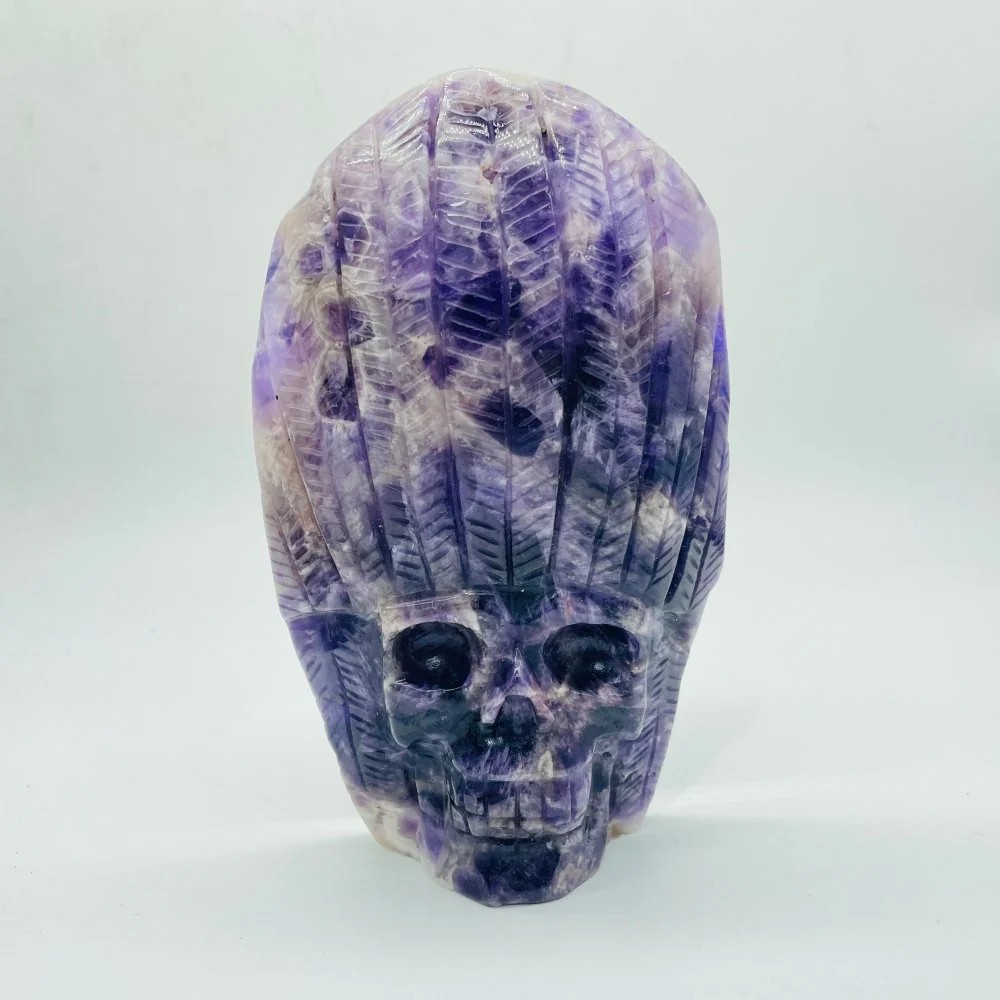 2Pieces Chevron Amethyst Indian Skull Carving - Image 4