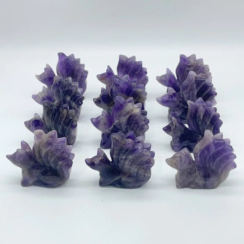 12 Pieces Chevron Amethyst Nine-Tailed Fox Carving