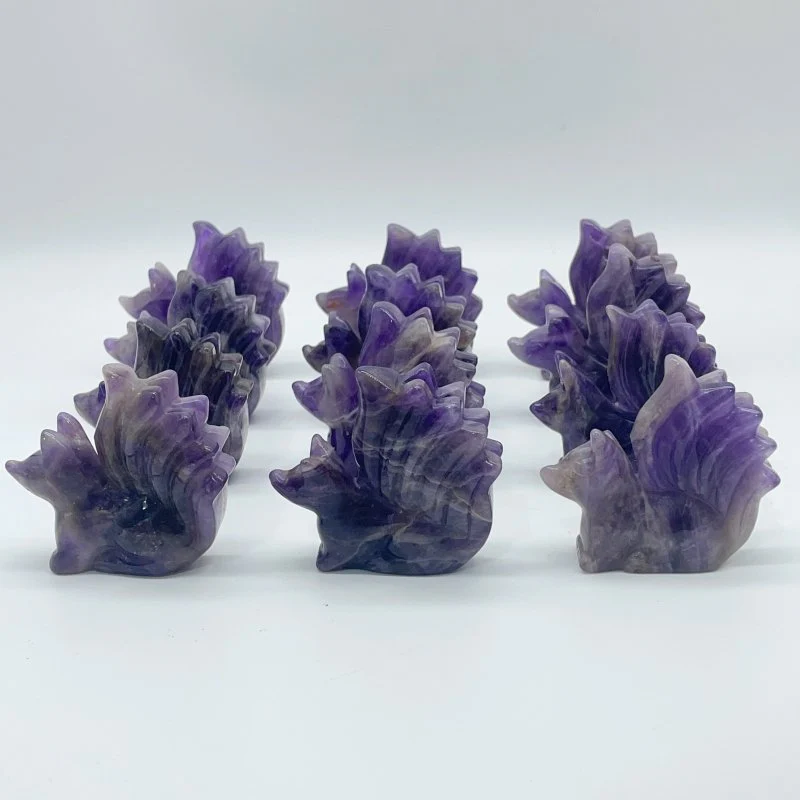 12 Pieces Chevron Amethyst Nine-Tailed Fox Carving - Image 3