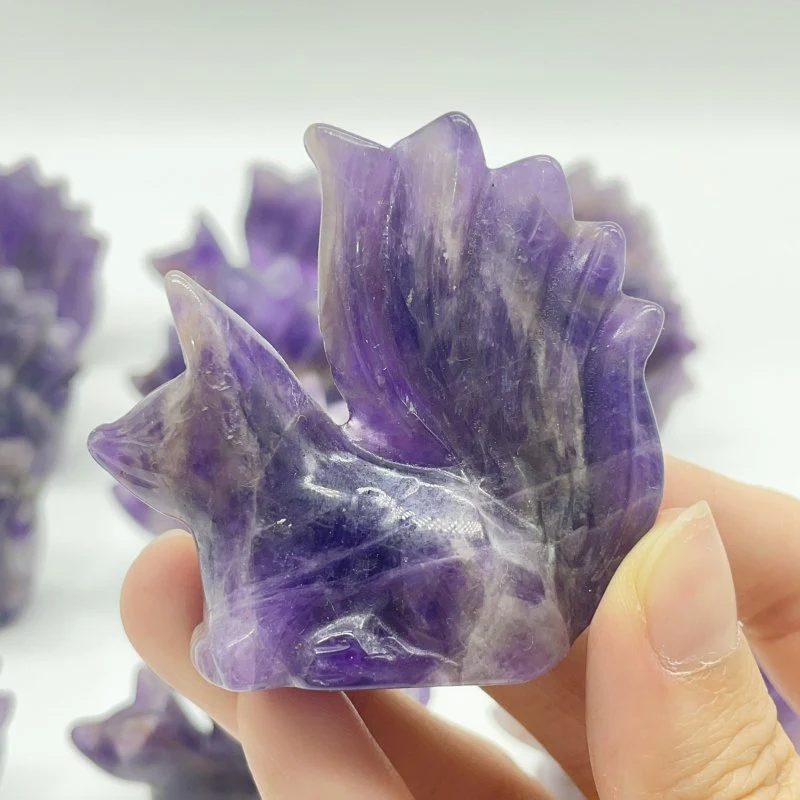 12 Pieces Chevron Amethyst Nine-Tailed Fox Carving - Image 4