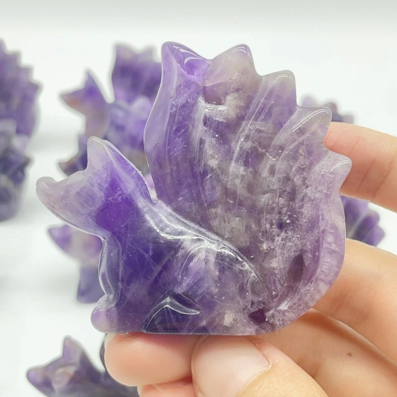 12 Pieces Chevron Amethyst Nine-Tailed Fox Carving - Image 5
