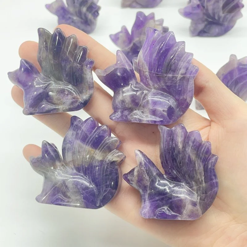 12 Pieces Chevron Amethyst Nine-Tailed Fox Carving - Image 6