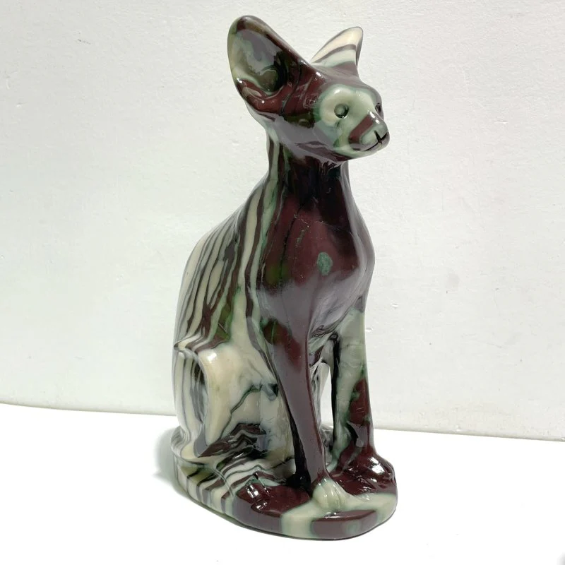 7 Pieces China Grey Stripe Stone Cat Carving