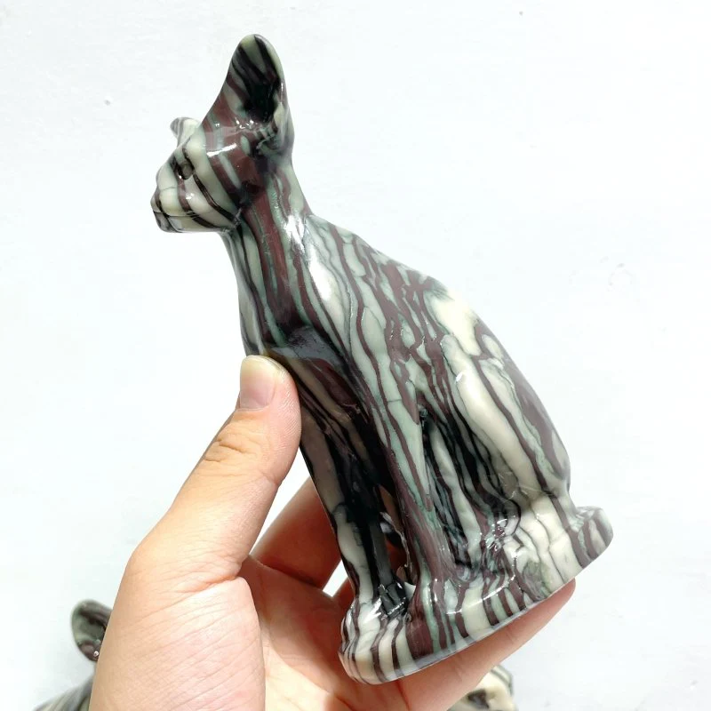 7 Pieces China Grey Stripe Stone Cat Carving - Image 2