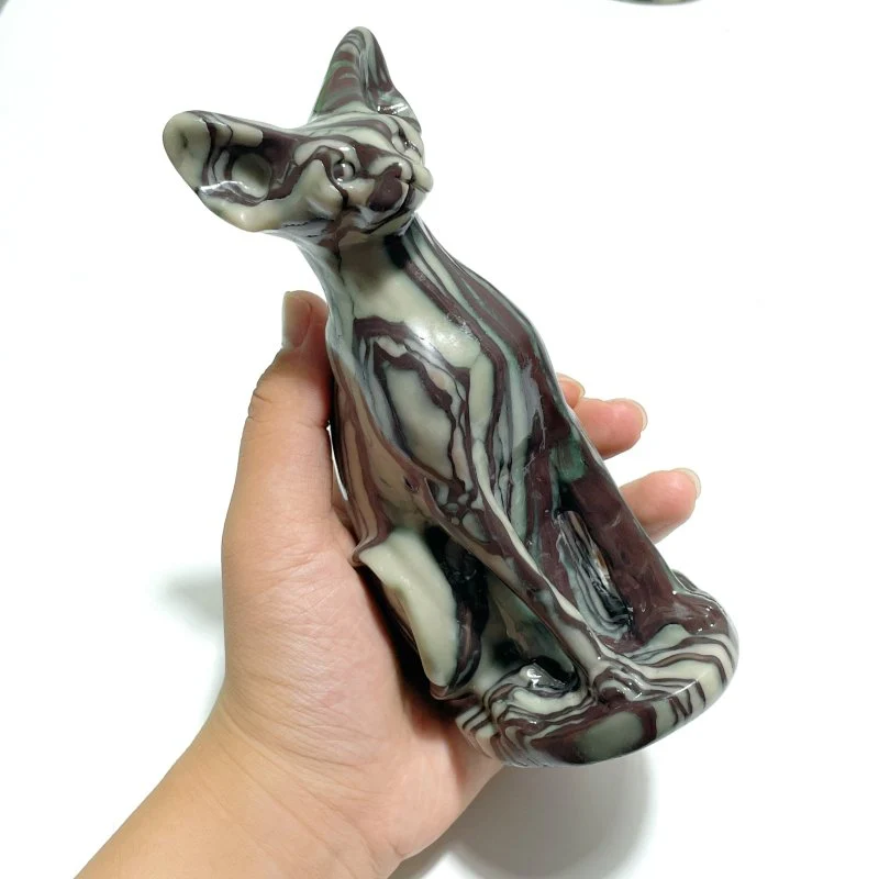 7 Pieces China Grey Stripe Stone Cat Carving - Image 4