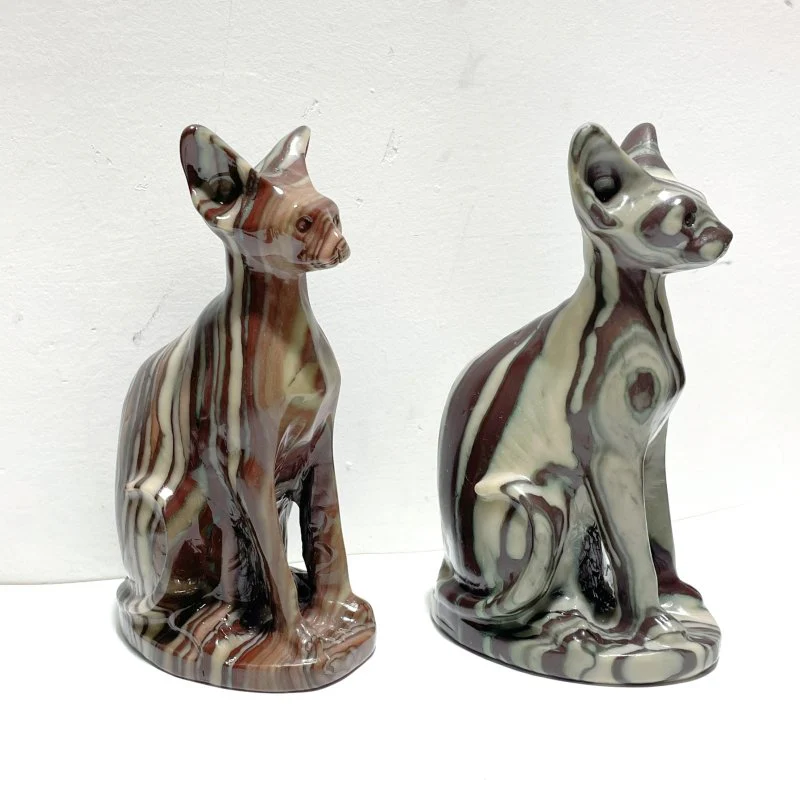 7 Pieces China Grey Stripe Stone Cat Carving - Image 5