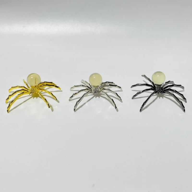 Citrine Crystal Sphere Spider Ornament Handmade Alloy Spider Wholesale