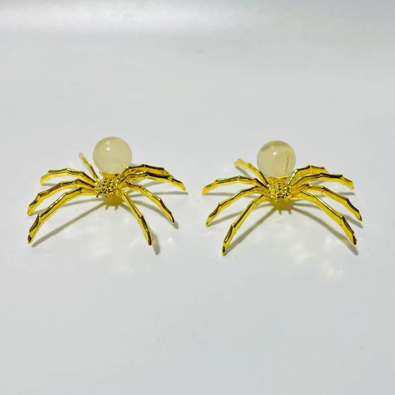 Citrine Crystal Sphere Spider Ornament Handmade Alloy Spider Wholesale - Image 2