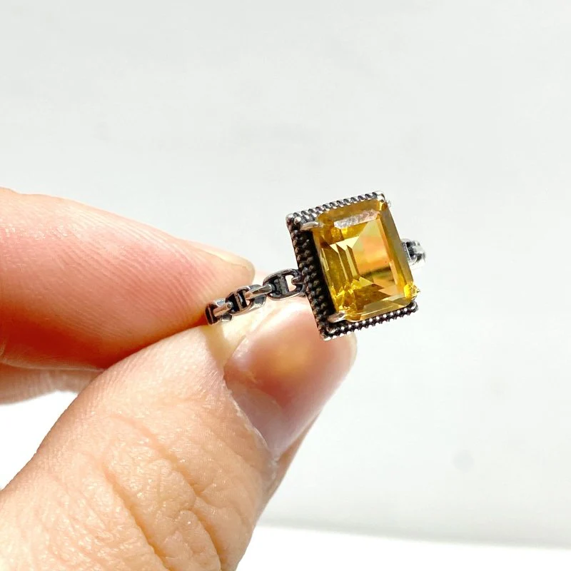 6 Pieces Citrine Sugar Cube 925 Silver Ring Different Styles - Image 2