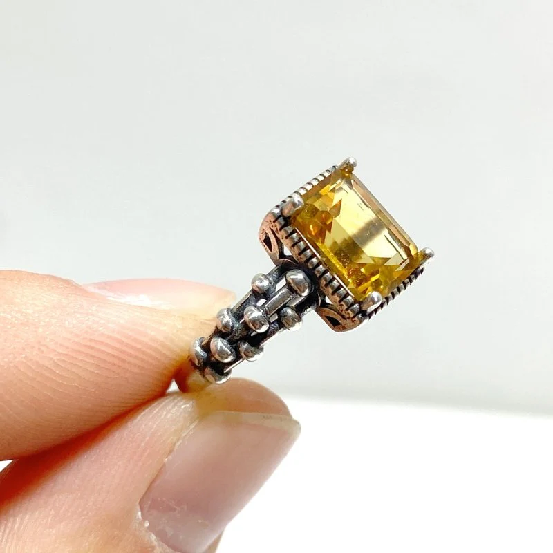 6 Pieces Citrine Sugar Cube 925 Silver Ring Different Styles - Image 3