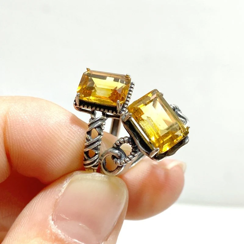 6 Pieces Citrine Sugar Cube 925 Silver Ring Different Styles - Image 4