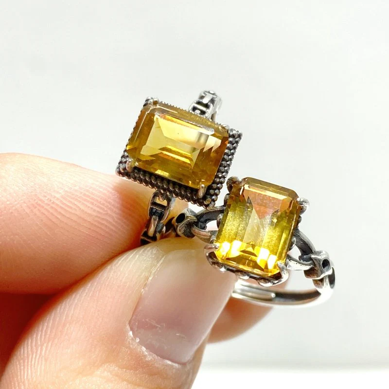 6 Pieces Citrine Sugar Cube 925 Silver Ring Different Styles - Image 5