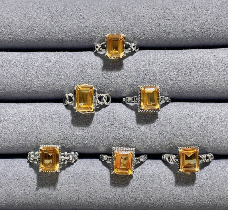 6 Pieces Citrine Sugar Cube 925 Silver Ring Different Styles - Image 7