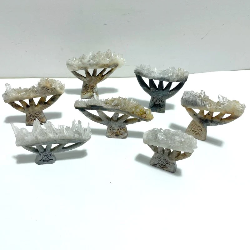 7 Pieces Clear Quartz Cluster Dendroid Guard Carving - Image 2