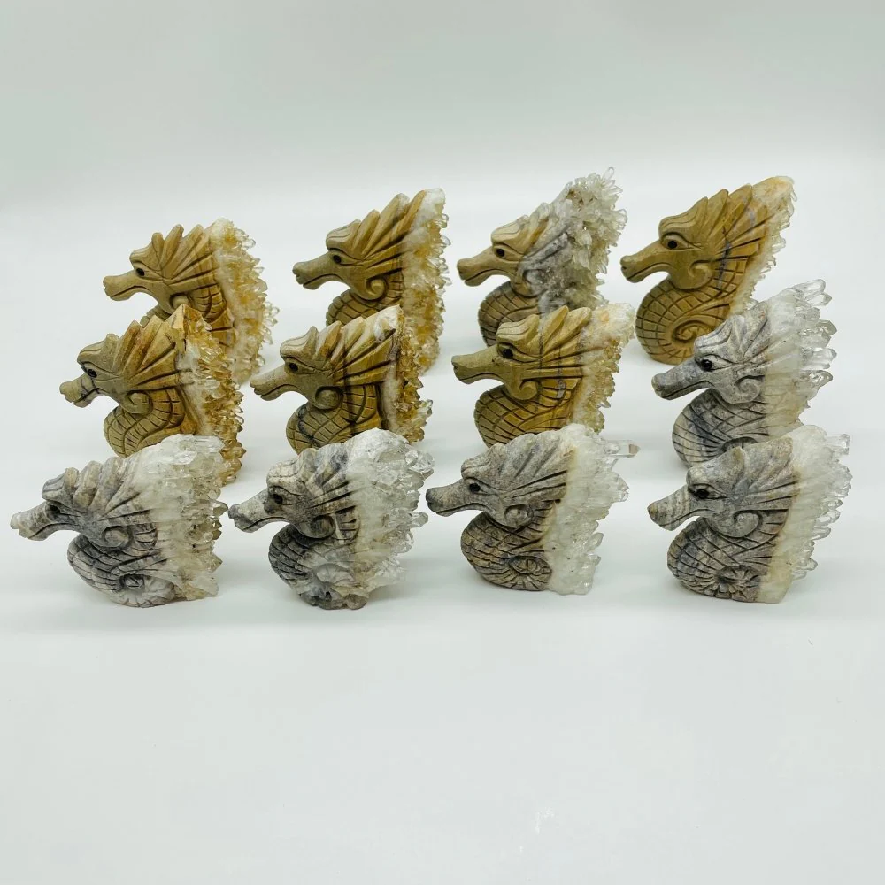 12 Pieces Clear Quartz Cluster Seahorse Carving - Image 2
