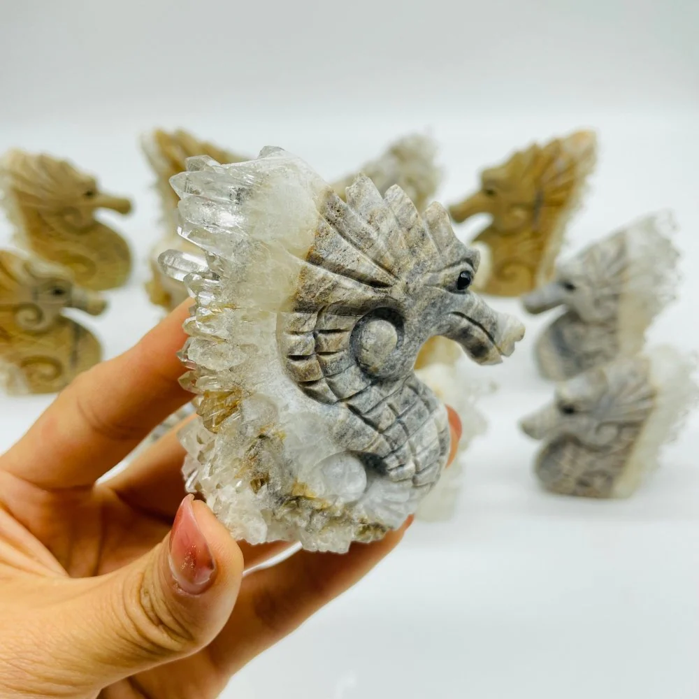 12 Pieces Clear Quartz Cluster Seahorse Carving - Image 4