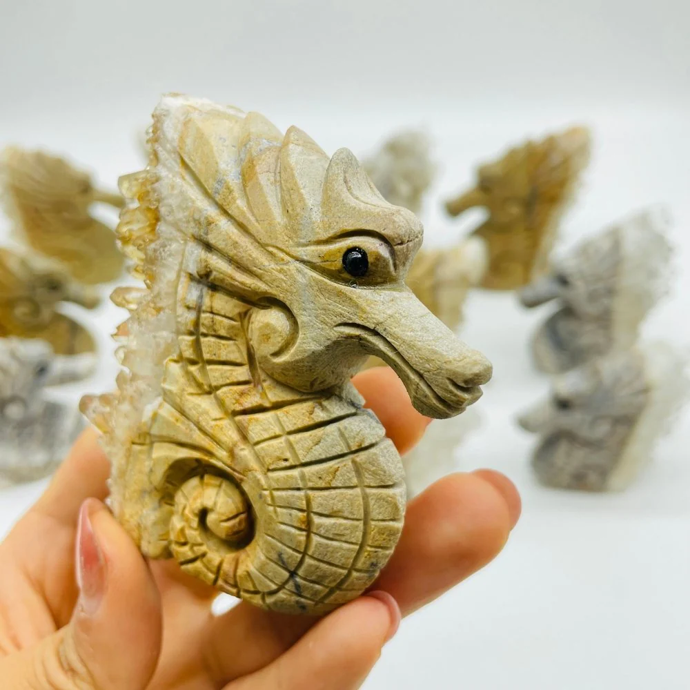 12 Pieces Clear Quartz Cluster Seahorse Carving - Image 5