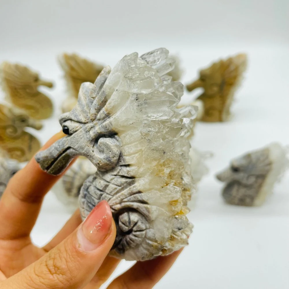 12 Pieces Clear Quartz Cluster Seahorse Carving - Image 6