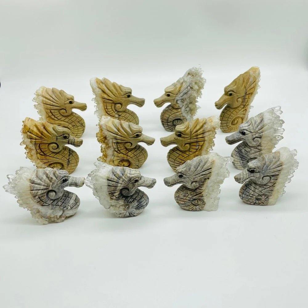 12 Pieces Clear Quartz Cluster Seahorse Carving - Image 7