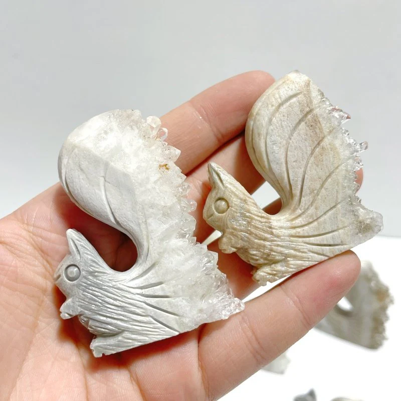 10 Pieces Clear Quartz Cluster Squirrel Carving - Image 2