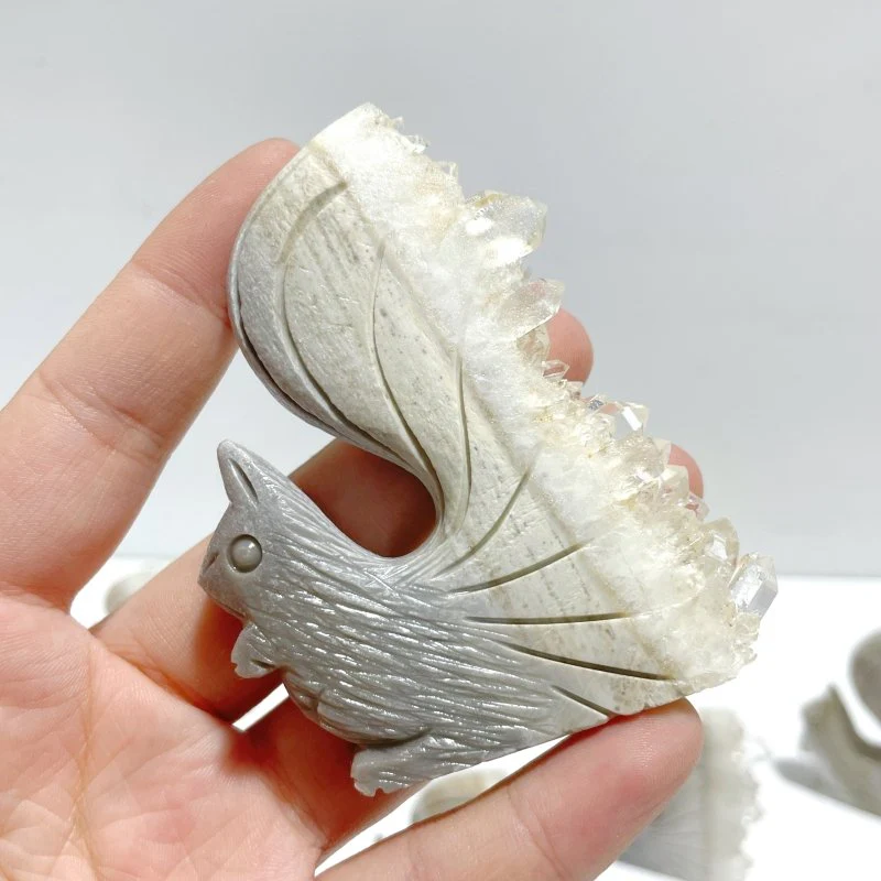 10 Pieces Clear Quartz Cluster Squirrel Carving - Image 3