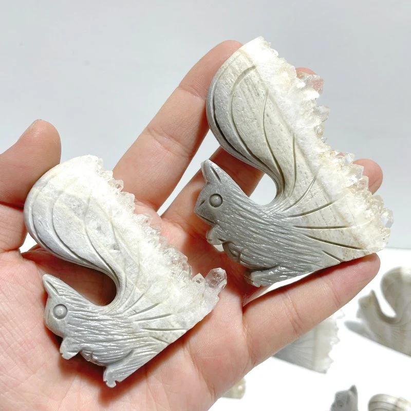 10 Pieces Clear Quartz Cluster Squirrel Carving - Image 6