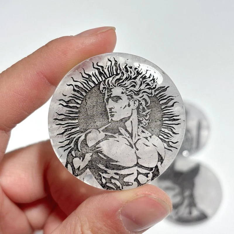 Clear Quartz Engraved Olympian Gods Round Slices DIY Accessories Wholesale - Image 3