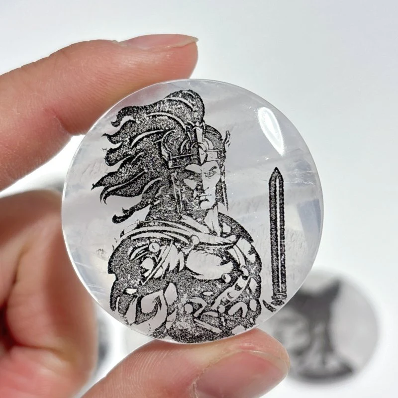Clear Quartz Engraved Olympian Gods Round Slices DIY Accessories Wholesale - Image 5