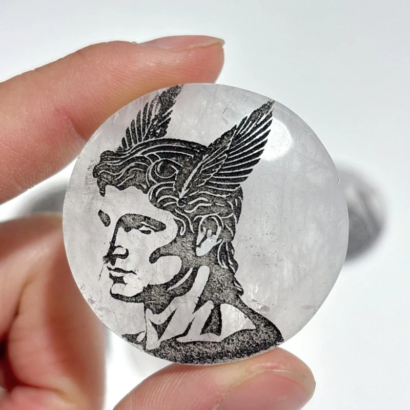 Clear Quartz Engraved Olympian Gods Round Slices DIY Accessories Wholesale - Image 8