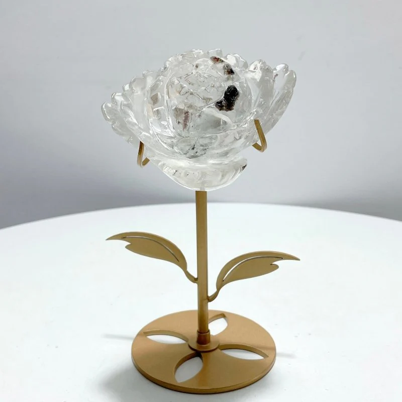 Clear Quartz Flower Carving With Stand