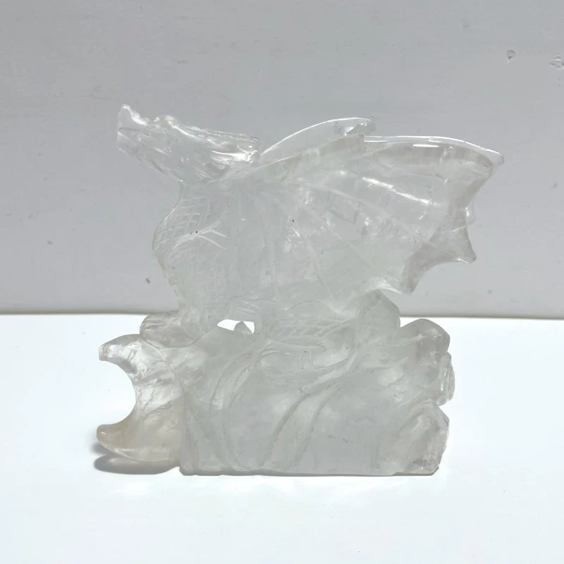 Unique Clear Quartz Flying Dragon Castle Carving