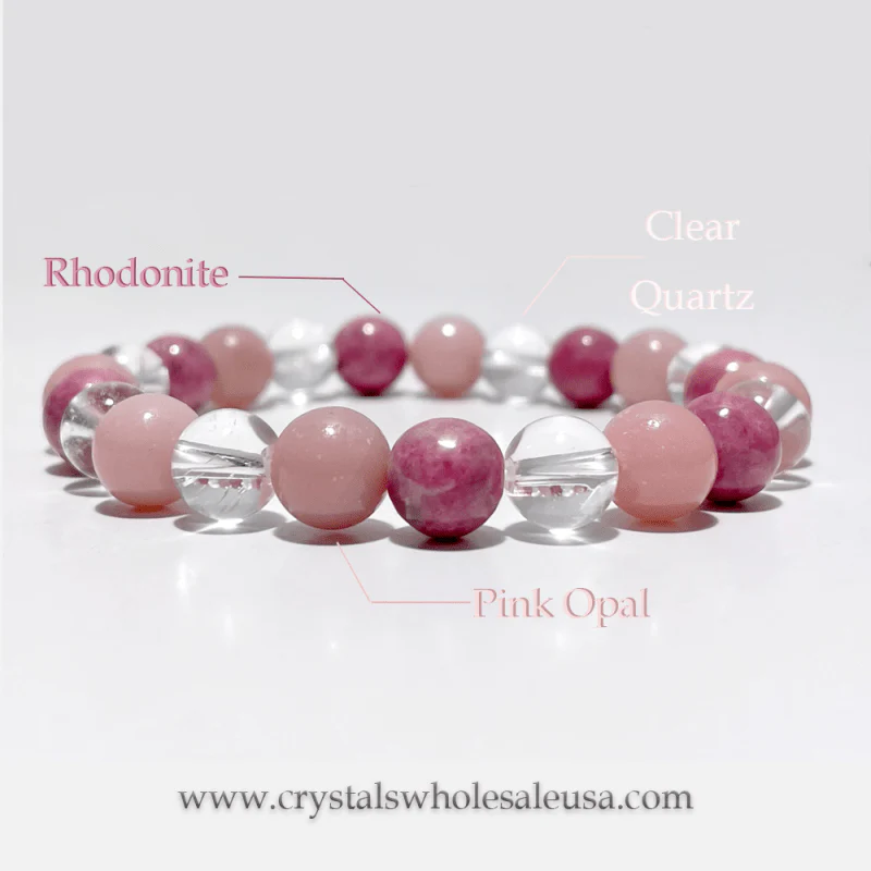 Clear Quartz Pink Opal Rhodonite Bracelet Wholesale