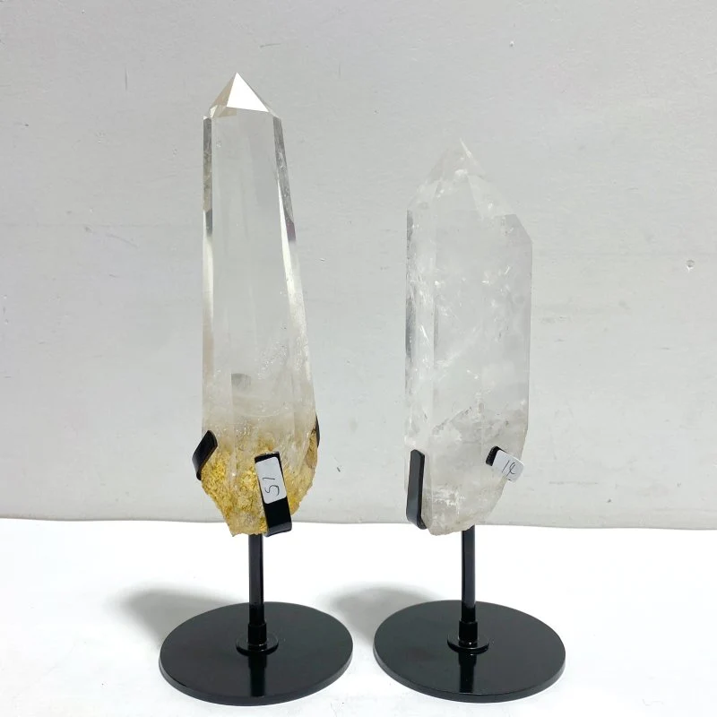 4 Pieces Large Clear Quartz Point With Rainbow Raw Bottom With Stand #3 - Image 5