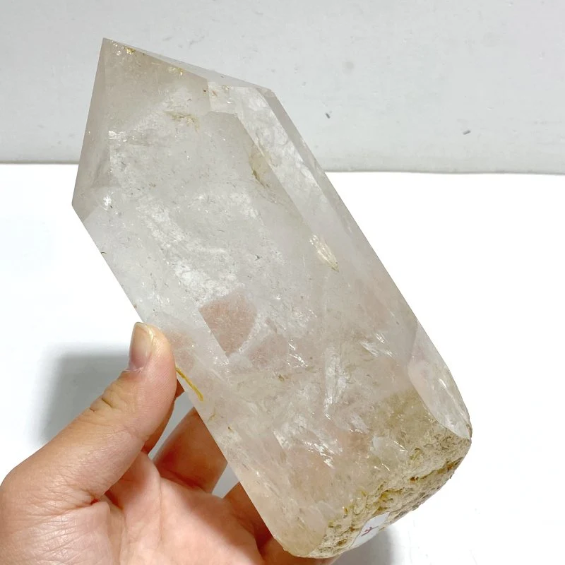 4 Pieces Large Clear Quartz Point With Rainbow Raw Bottom With Stand #3 - Image 7