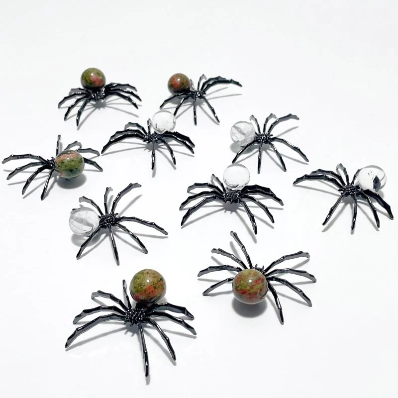 Clear Quartz Unakite Sphere Spider Ornament Handmade Alloy Spider Wholesale