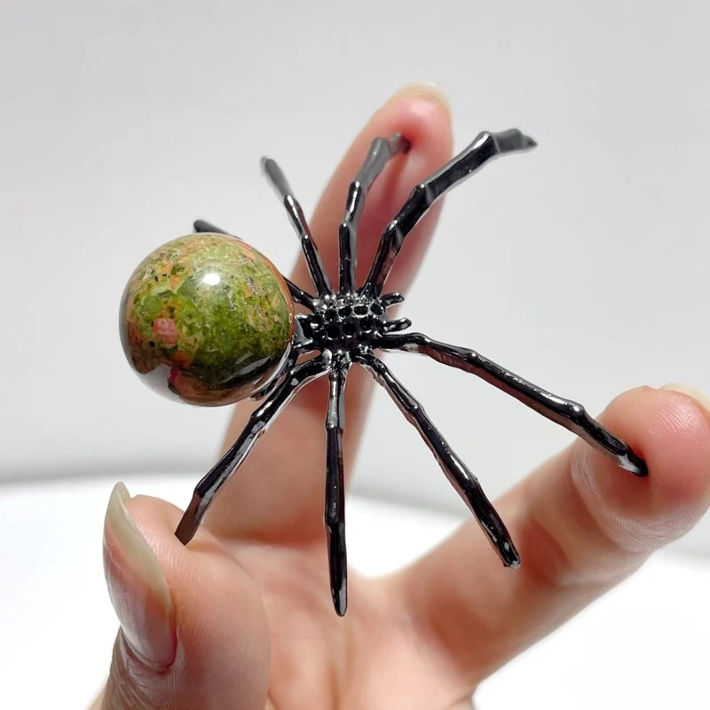 Clear Quartz Unakite Sphere Spider Ornament Handmade Alloy Spider Wholesale - Image 2