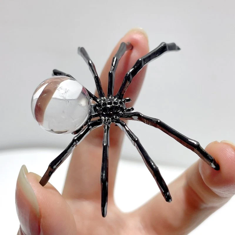 Clear Quartz Unakite Sphere Spider Ornament Handmade Alloy Spider Wholesale - Image 3