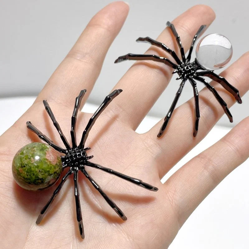 Clear Quartz Unakite Sphere Spider Ornament Handmade Alloy Spider Wholesale - Image 4