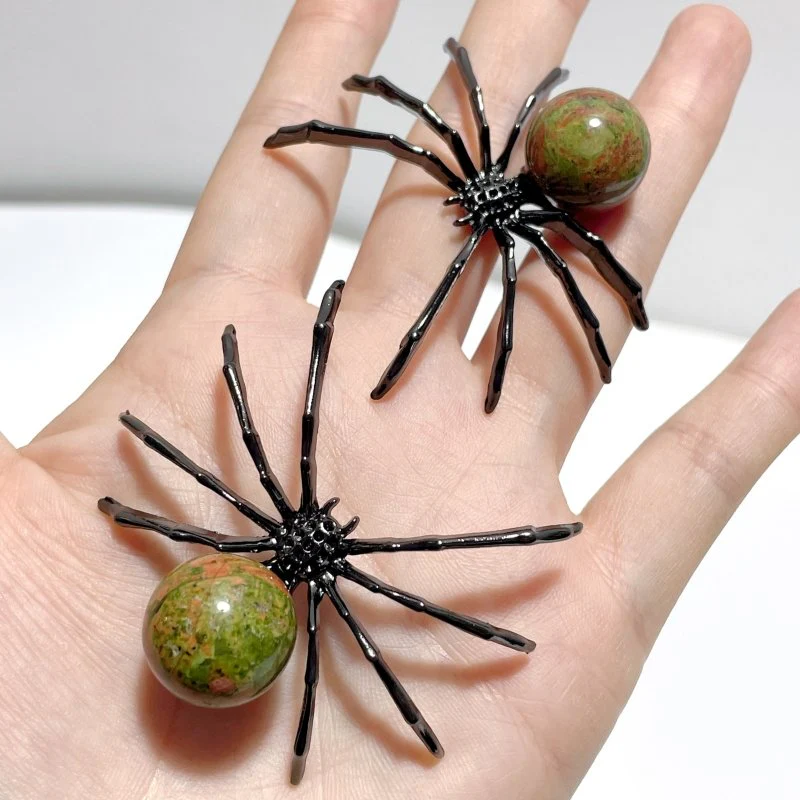 Clear Quartz Unakite Sphere Spider Ornament Handmade Alloy Spider Wholesale - Image 6