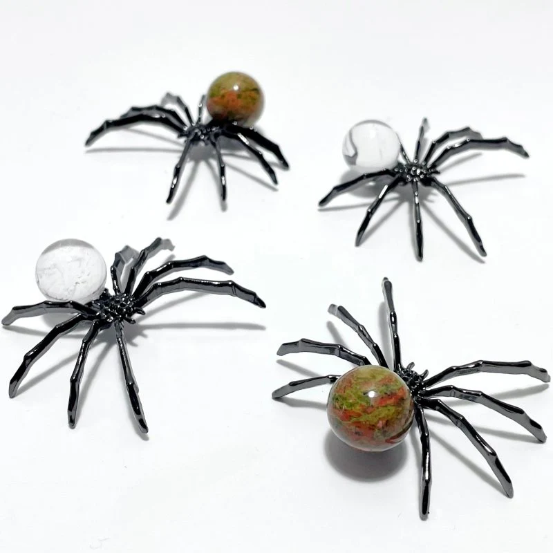 Clear Quartz Unakite Sphere Spider Ornament Handmade Alloy Spider Wholesale - Image 7