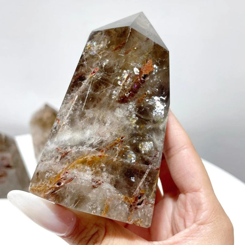5 Pieces Clear Quartz With Tourmaline Inclusion Polished Tower - Image 3