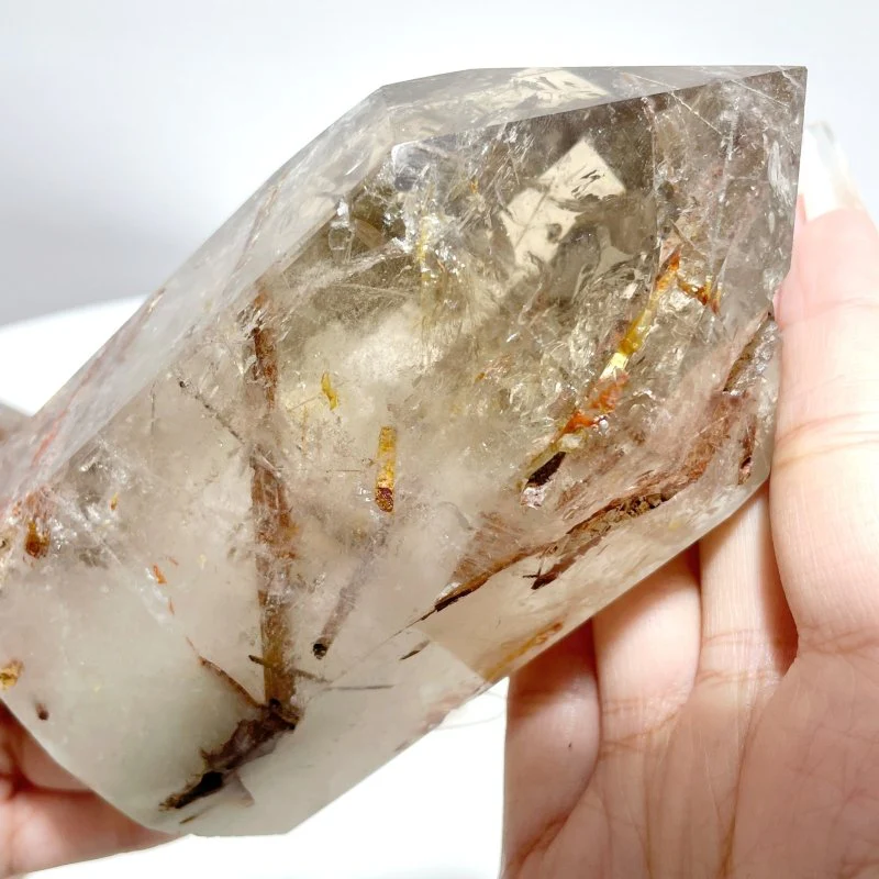 5 Pieces Clear Quartz With Tourmaline Inclusion Polished Tower - Image 4
