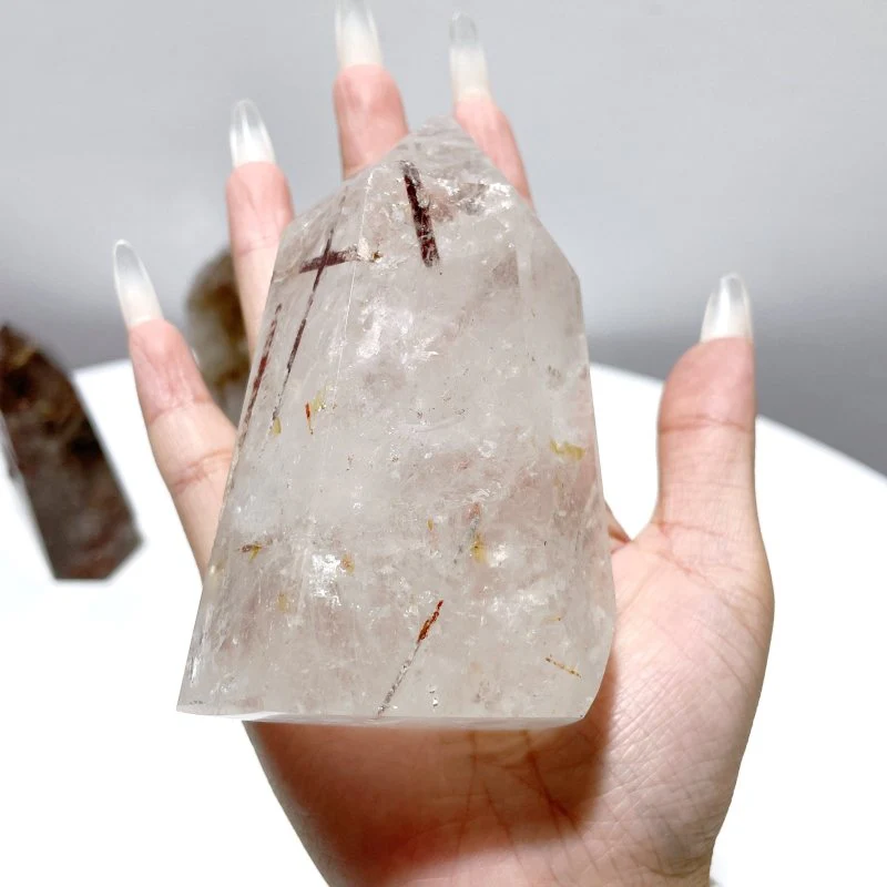 5 Pieces Clear Quartz With Tourmaline Inclusion Polished Tower - Image 5