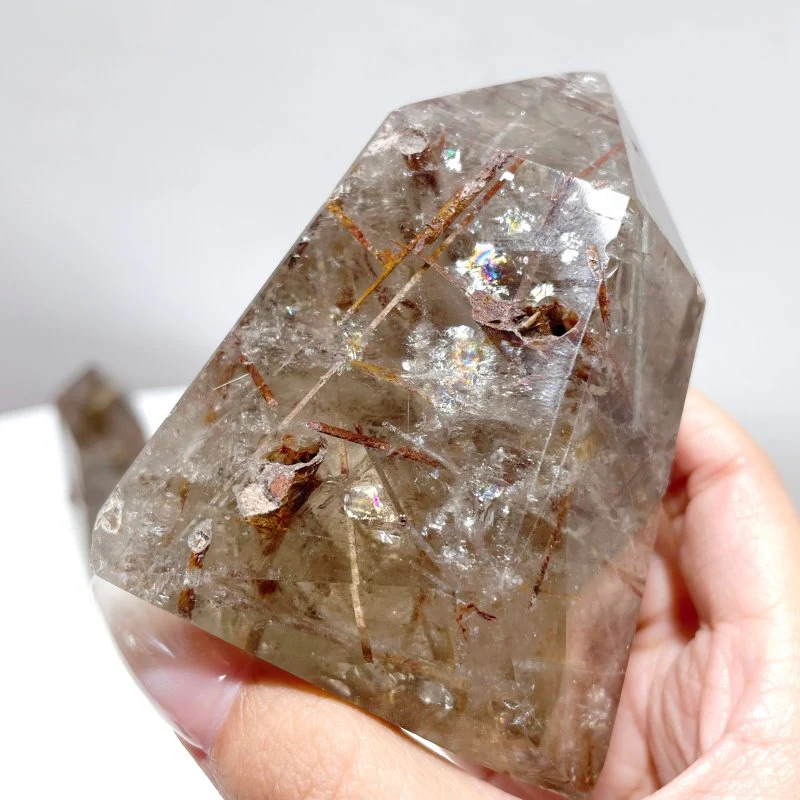 5 Pieces Clear Quartz With Tourmaline Inclusion Polished Tower - Image 6