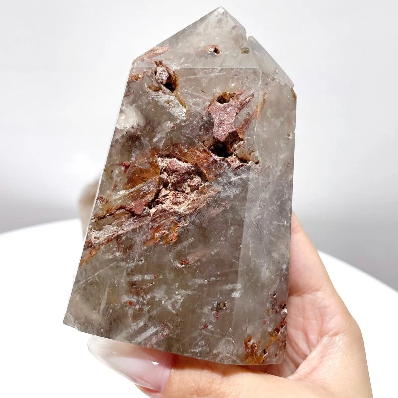 5 Pieces Clear Quartz With Tourmaline Inclusion Polished Tower - Image 7