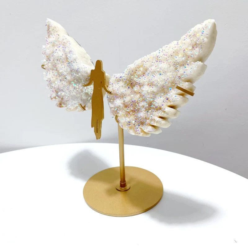 Colorful Aura Quartz Cluster Angel Wing Carving With Stand - Image 2