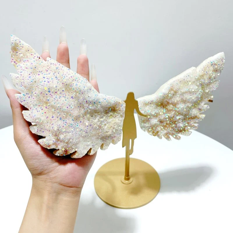 Colorful Aura Quartz Cluster Angel Wing Carving With Stand - Image 3