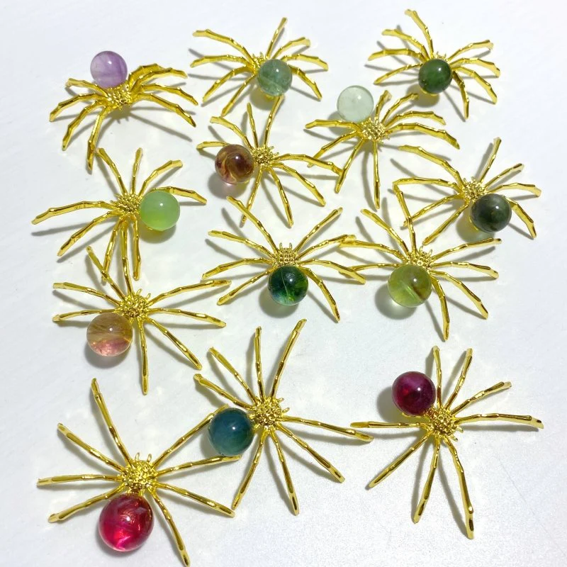 Colorful Fluorite Sphere Spider Ornament Handmade Alloy Spider DIY Wholesale